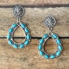 Silver Concho Turquoise Teardrop Hoop Earrings