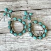 Western Style Turquoise Silver Teardrop Hoop Earrings