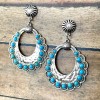 Western Turquoise and Silver Hoop Concho Earrings - Western Style Jewelry