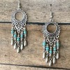 Silver Turquoise Feather Bohemian Dream Catcher Earrings