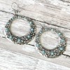 Floral Silver Hoop Earrings with Turquoise