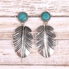Silver Feather Turquoise Earrings