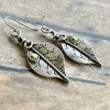 Silver Leaf Green Crystal Earrings - Boho Style Jewelry, with fish hook style earwire