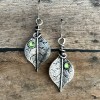 Silver Leaf Green Crystal Earrings - Boho Style Jewelry, with fish hook style earwire