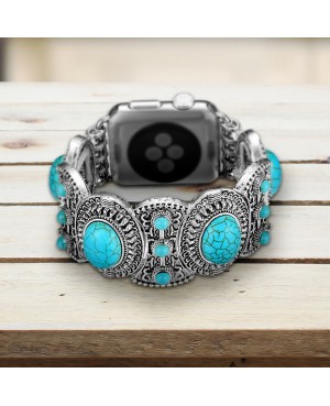 Silver and Turquoise Apple Watch Band Bracelet