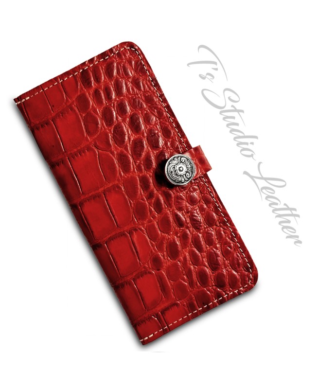 Red Alligator Croc Leather Phone Case