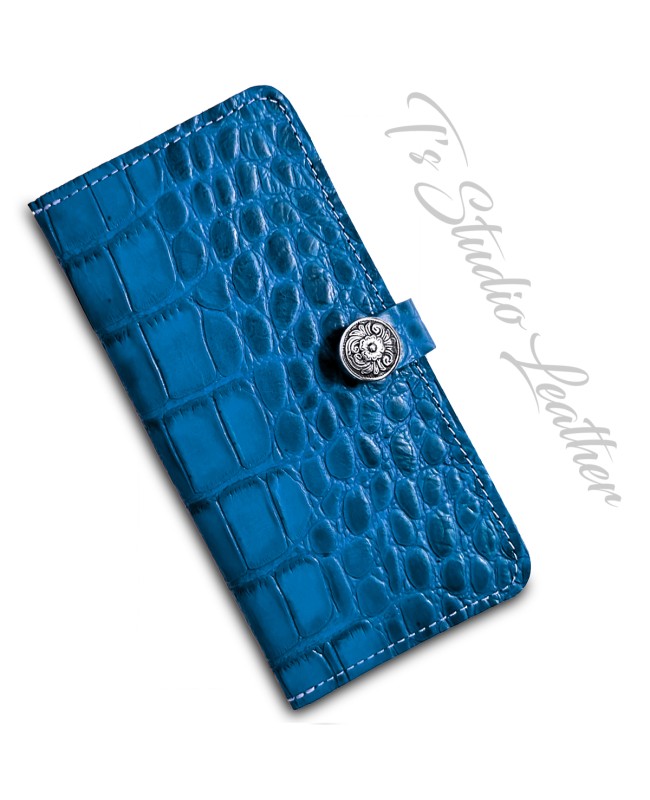 Blue Alligator Croc Leather Phone Case
