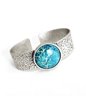 Hammered Silver and Turquoise Cuff Bracelet