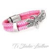 Pink Leather Bracelet with Silver Dragonfly