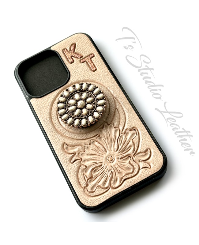 Leather Phone Case with Pop Socket Grip