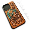 Your Logo or Brand - Tooled Leather Phone Case with hibiscus flower
