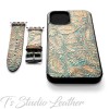 Turquoise Copper Leather Phone Case and Watch band