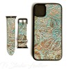 Western Style Copper and Turquoise Leather Phone Case with matching Apple Watch band