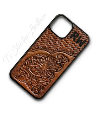 Hand Tooled Leather iPhone Case - Western Style basketweave and floral case for iPhone or Samsung