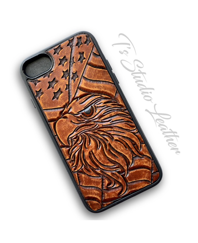 Made in the USA American Flag and Eagle Tooled Leather Phone Case