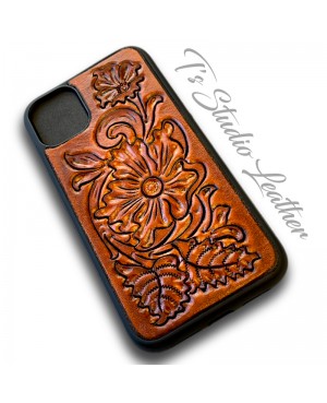 Western Style Hand Tooled Leather Phone Case by Ts Studio Leather