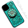 Leather Phone Case with Turquoise Phone Grip