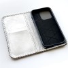 White and Silver Metallic Leather Wallet Style Phone Case