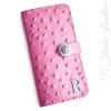 Pink Ostrich Personalized Leather Wallet Phone Case