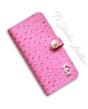 Blue Ostrich Personalized Leather Wallet Phone Case