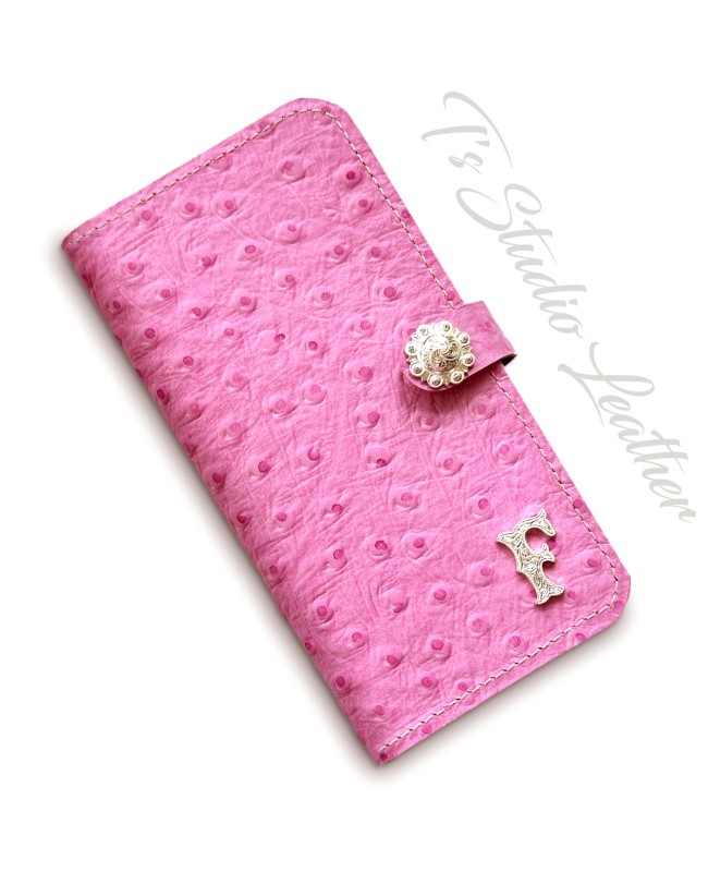 Blue Ostrich Personalized Leather Wallet Phone Case