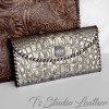 Bronze Metallic Croc Alligator Tri Fold Wallet