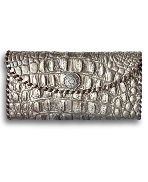 Bronze Metallic Croc Alligator Tri Fold Wallet