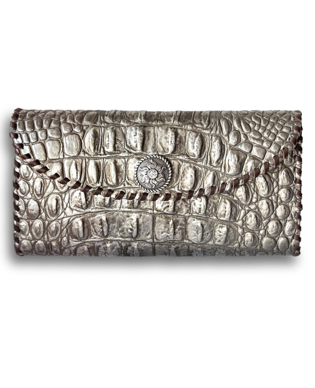 Bronze Metallic Croc Alligator Tri Fold Wallet Bronze Metallic Croc Alligator Tri Fold Wallet