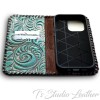 Turquoise and Brown Leather Wallet Style Phone Case