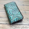 Turquoise and Brown Leather Wallet Style Phone Case