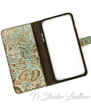 Ts Studio Leather Western Turquoise Floral Wallet Phone Case