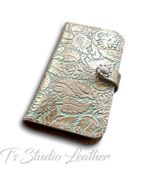 Ts Studio Leather Western Turquoise Floral Wallet Phone Case
