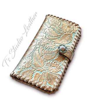 Ts Studio Leather Western Turquoise Floral Wallet Phone Case