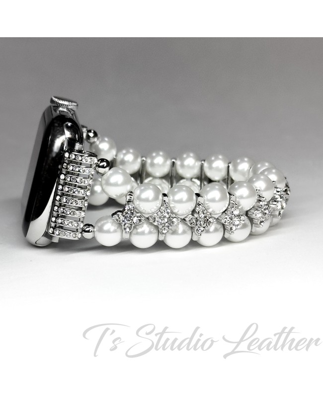 Pearl and Cubic Zirconia Crystal Rhinestone Apple Watch Band Bracelet - Pearl Jewelry Watch Strap Pearl and Cubic Zirconia Crystal Rhinestone Apple Watch Band Bracelet - Pearl Jewelry Watch Strap