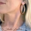 Whiskey Brown Braided Leather Earrings on Silver Hoops