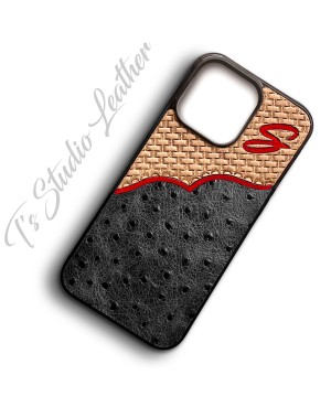 Personalized with Initials or Brand Hand Tooled with Ostrich Leather Phone Case