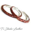 Whiskey Brown Braided Leather Earrings on Silver Hoops
