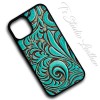 Turquoise and Brown Genuine Leather Phone Case with Apple Watch band