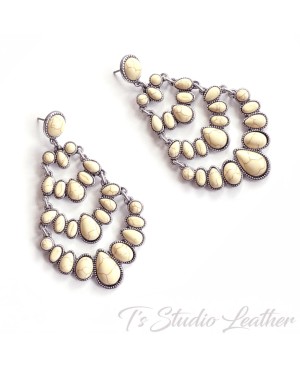 Chandelier Western Style Turquoise Stone Earrings Antique Silver