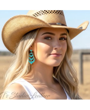 Chandelier Western Style Turquoise Stone Earrings Antique Silver