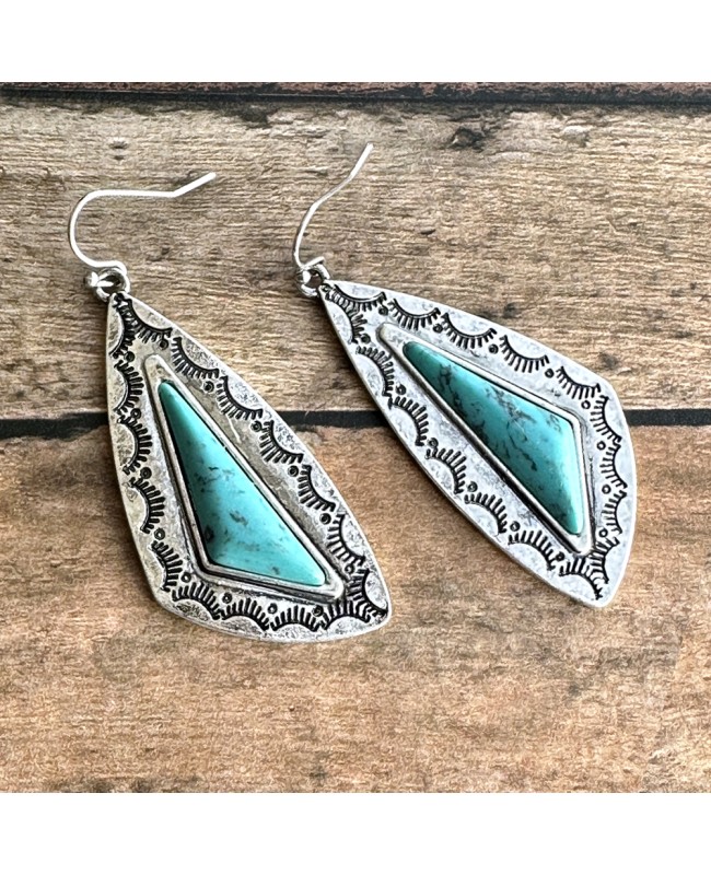 Turquoise and Silver Earrings - Lightweight Western Style Jewelry Turquoise and Silver Earrings - Lightweight Western Style Jewelry