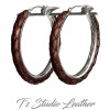 Whiskey Brown Braided Leather Earrings on Silver Hoops