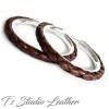 Whiskey Brown Braided Leather Earrings on Silver Hoops