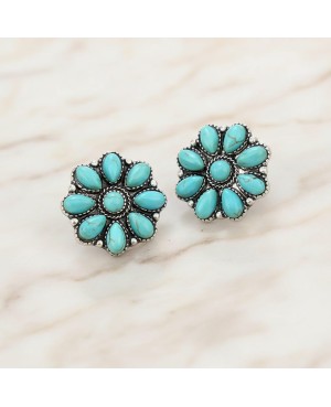 Turquoise and Silver Concho Stud Earrings - Lightweight Western Style Jewelry