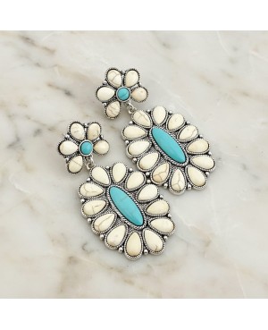Western Turquoise and White Stone Concho Style Teardop Earrings