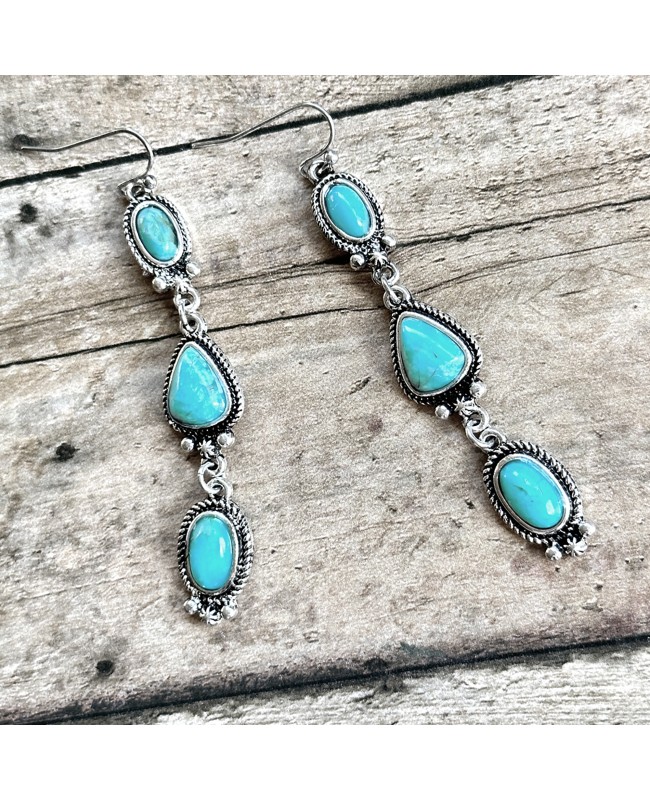 Rustic Country Wedding Jewelry Western Style Turquoise Stone Earrings