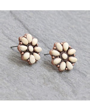 Ivory Stone and Silver Concho Stud Earrings - Lightweight Western Style Jewelry