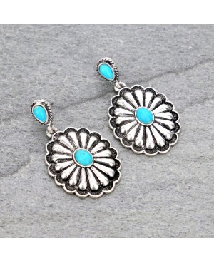 Turquoise and Silver Concho Earrings - Lightweight Western Style Jewelry