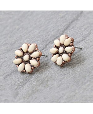 Ivory Stone and Silver Concho Stud Earrings - Lightweight Western Style Jewelry