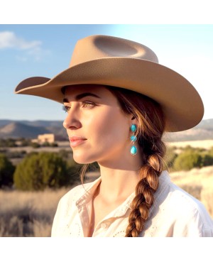 Turquoise Earrings Stone Drop Western Style in Antique Silver Setting